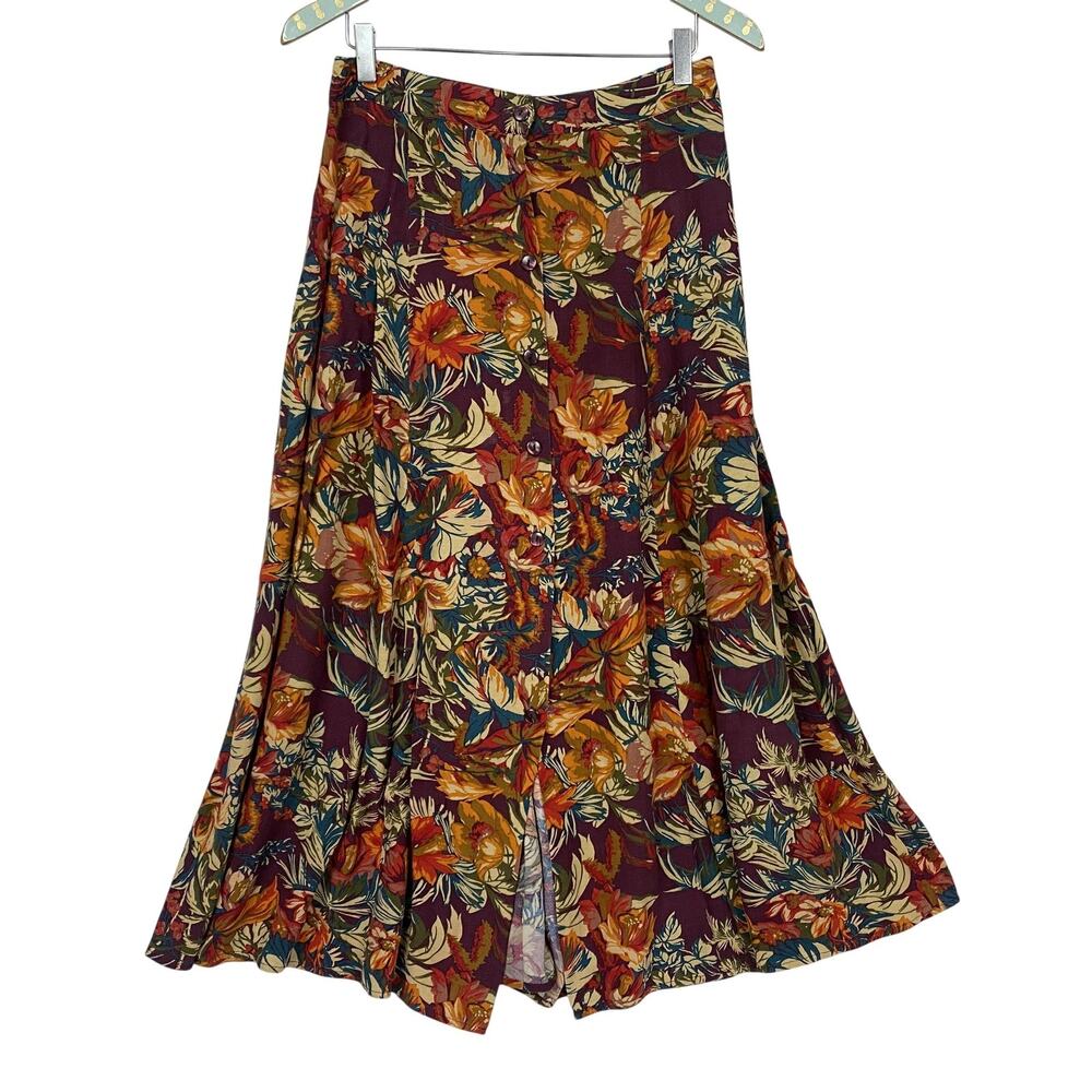 Vintage Casual Corner Skirt Womens 12 Moody Floral Long Full Button Front Boho